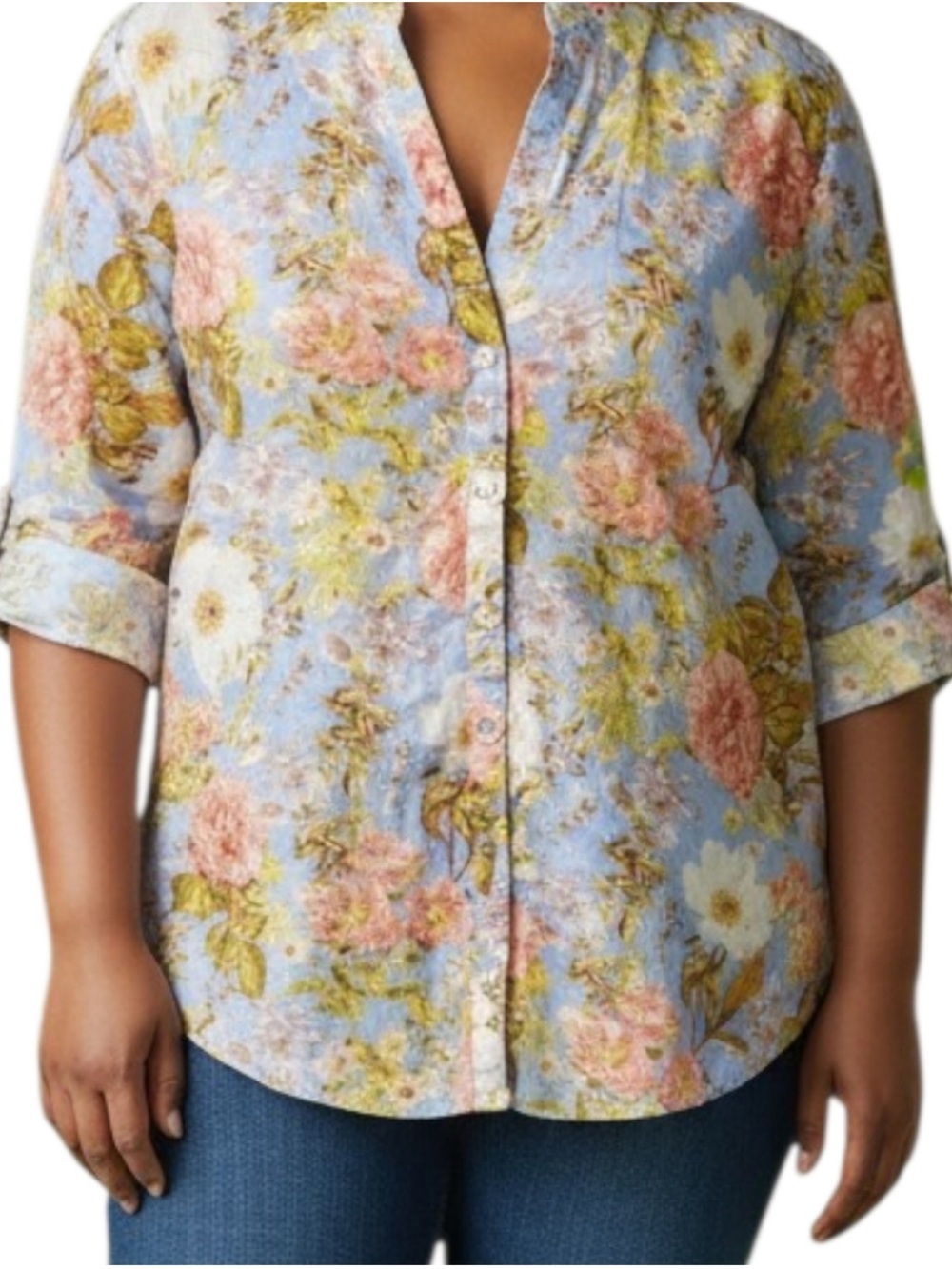 Joie Pastel Blue Floral 100% Linen Button-Down Shirt